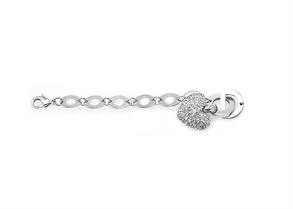 Silver Plated CZ Studded Womens Heart Charm Bracelet